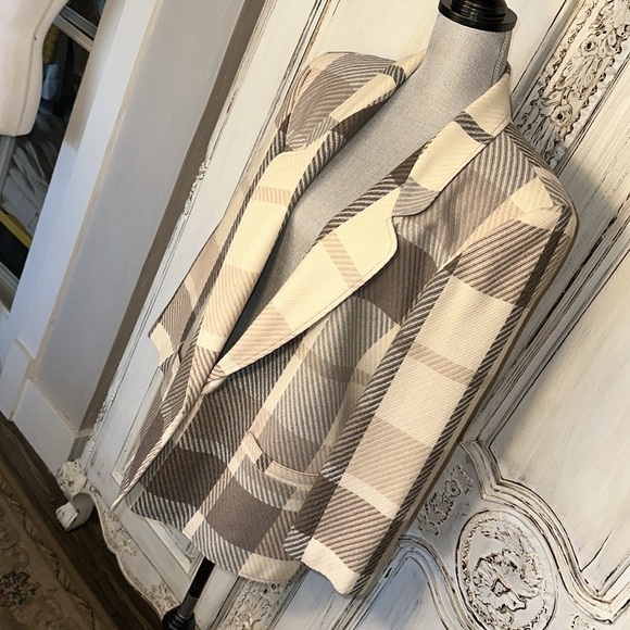 VINTAGE Joyce Sportswear Light Academia Large Neutral Plaid Blazer Jacket Size M - Picture 3 of 12